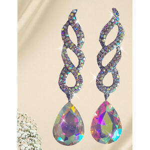 Aurora Borealis Dangle Earrings Silver Tone 3” Drop Lightweight Jewelry NEW